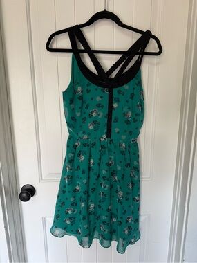 LC Lauren Conrad Teal Floral Strappy Sundress with Black Trim